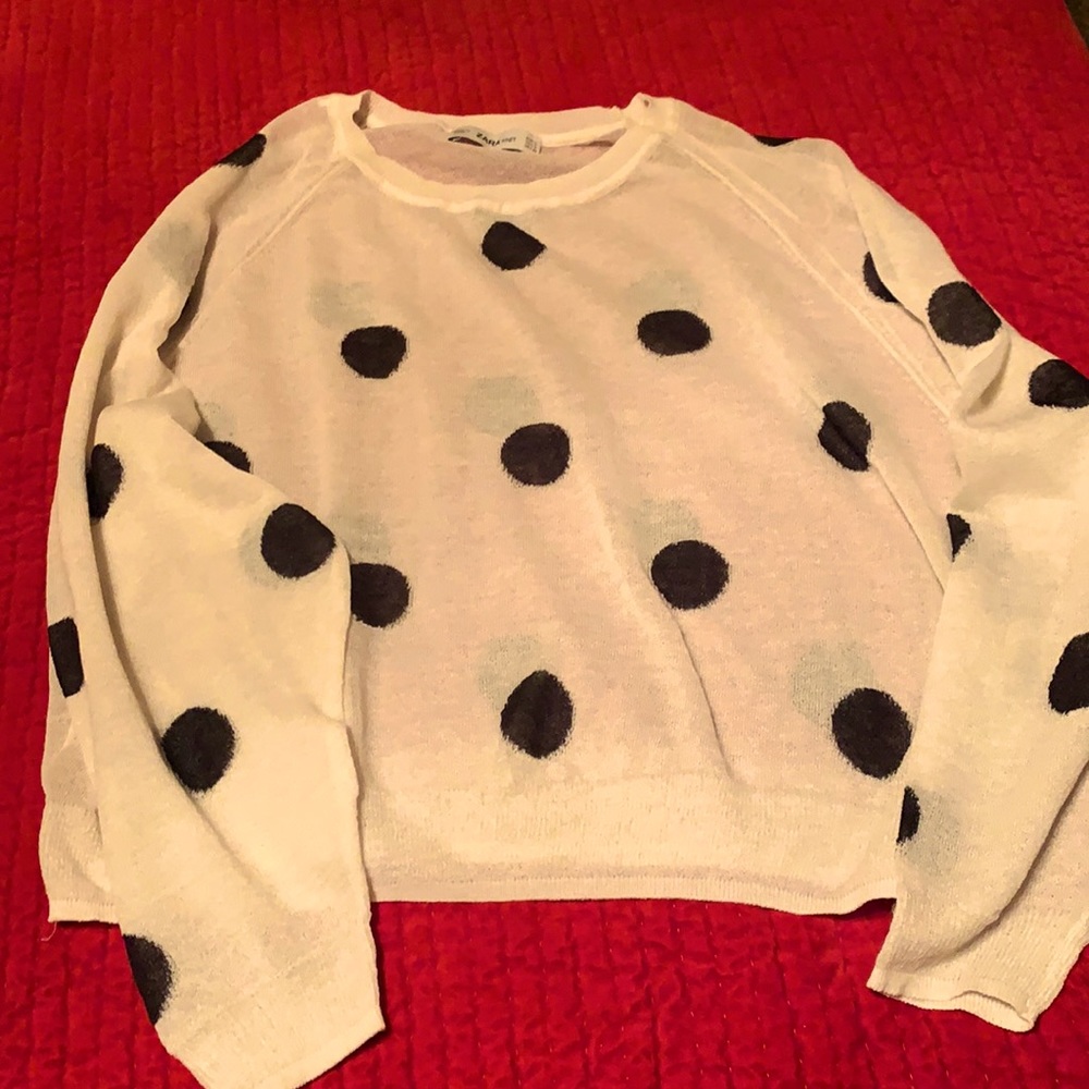 Cream Sweater with Black Polkadots